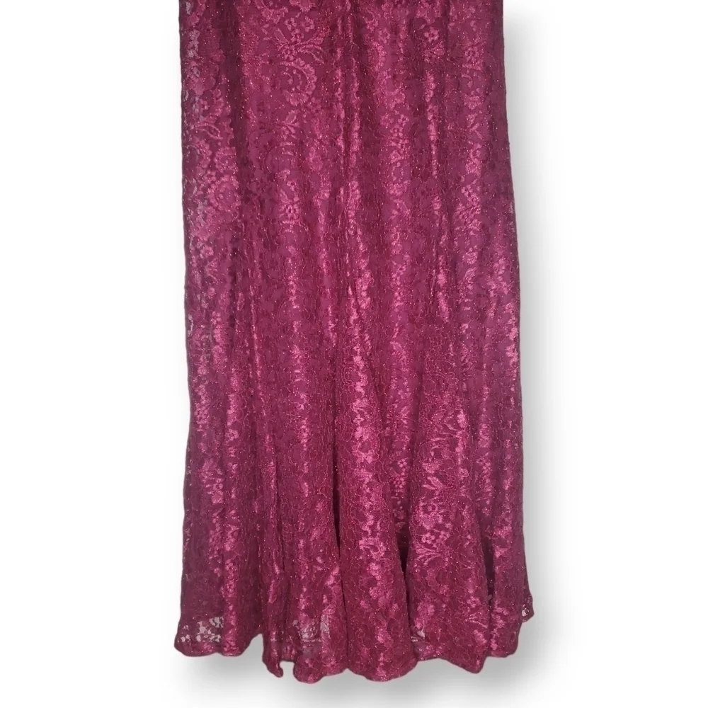 R & M Richards Burgundy Off-The-Shoulder Petite Lace Gown Plus Size 18W - Picture 9 of 11